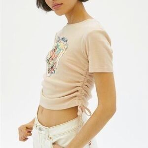 Urban outfitters angel cherub heart ruched t-shirt tee crop top beige neutral L